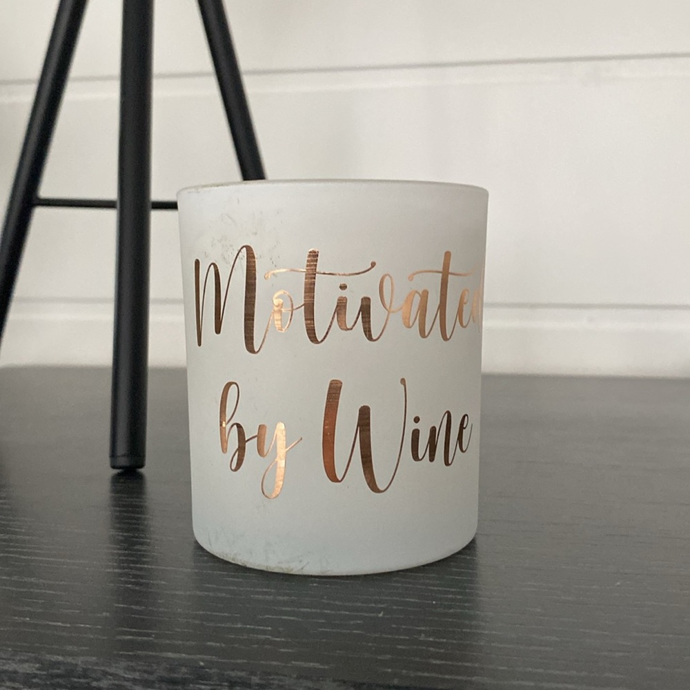 “Motivated by wine” vanilla soy candle